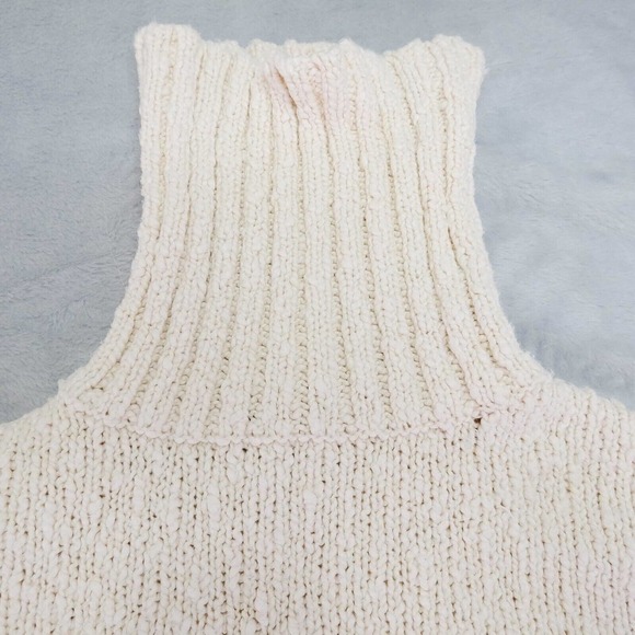 Sundance Womens Sweater L Ivory Knit Turtleneck Crocheted Sleeves Cabin Stretch - Picture 6 of 11